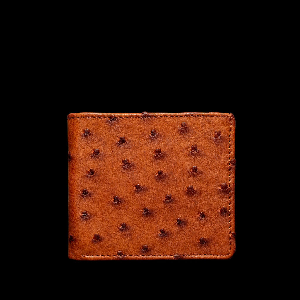 Front view of Ostrich Billfold - Pecan on plain background