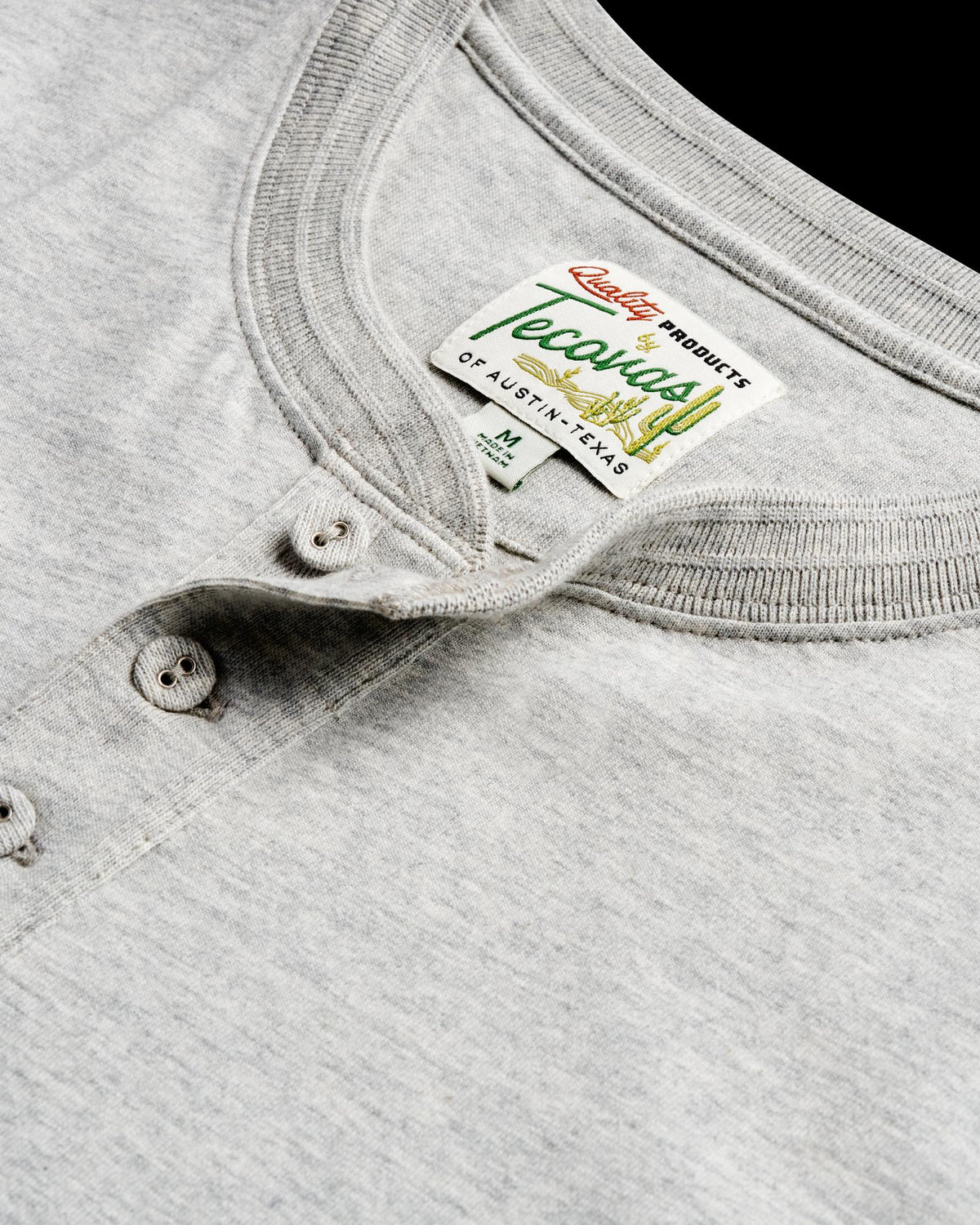Closeup detail view of Men's Standard Issue Short Sleeve Henley - Gray Heather
