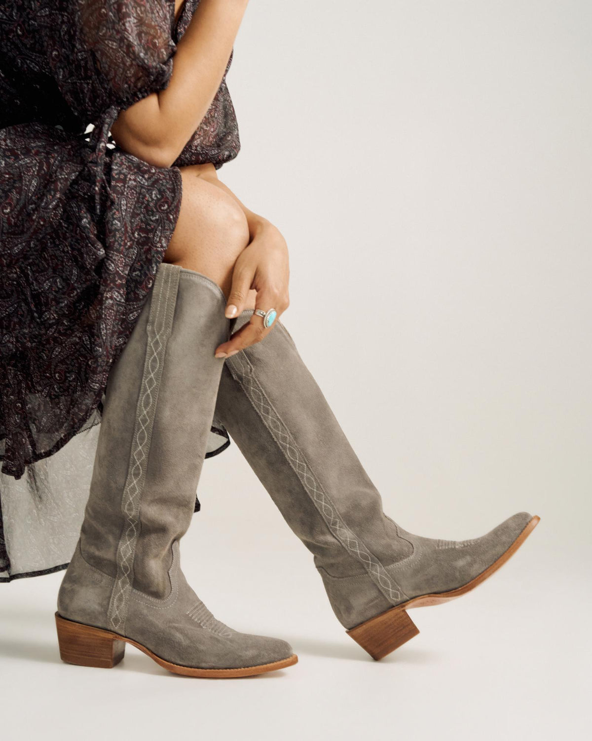 View of The Abby Cavalier - Charcoal Suede