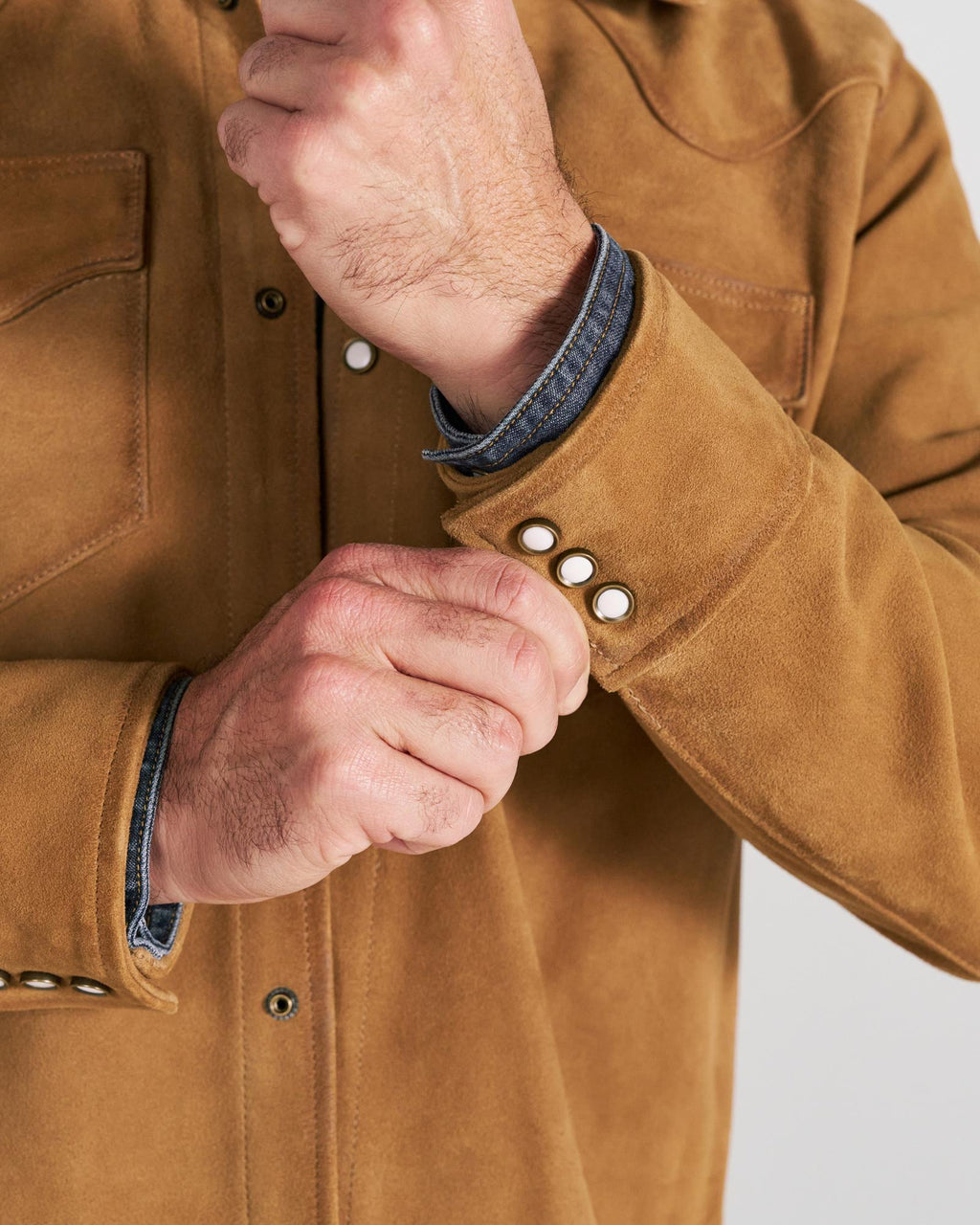 Closeup view of Men's Roughout Overshirt - Camel