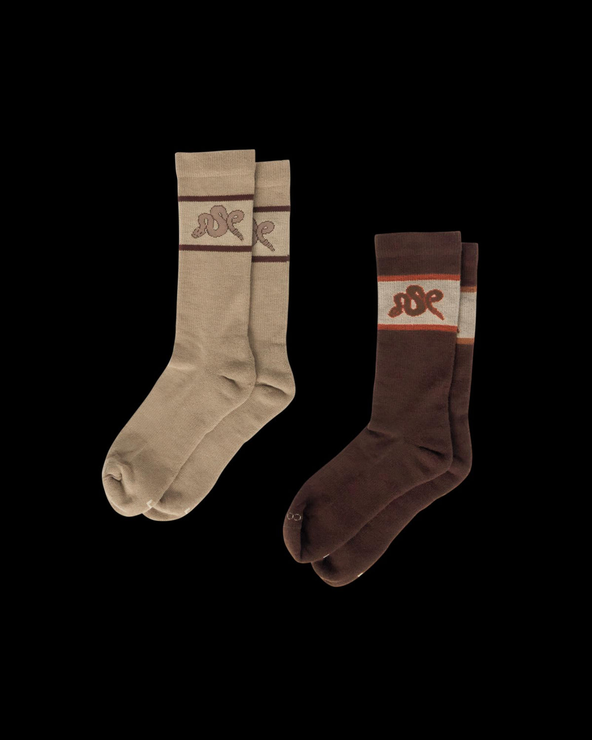 Quarterfront view of Crew Socks (2-Pack) - Texas Rattlesnake Cream on plain background