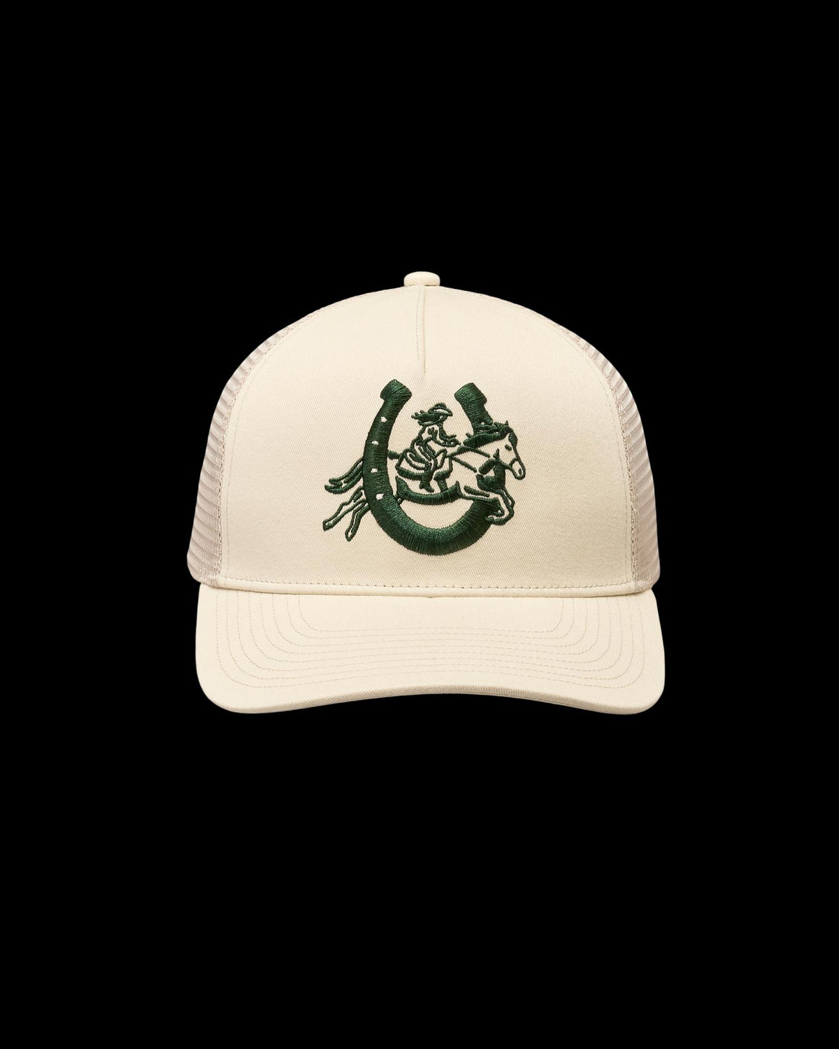 Front view of Lucky Cowgirl Trucker - Cream on plain background