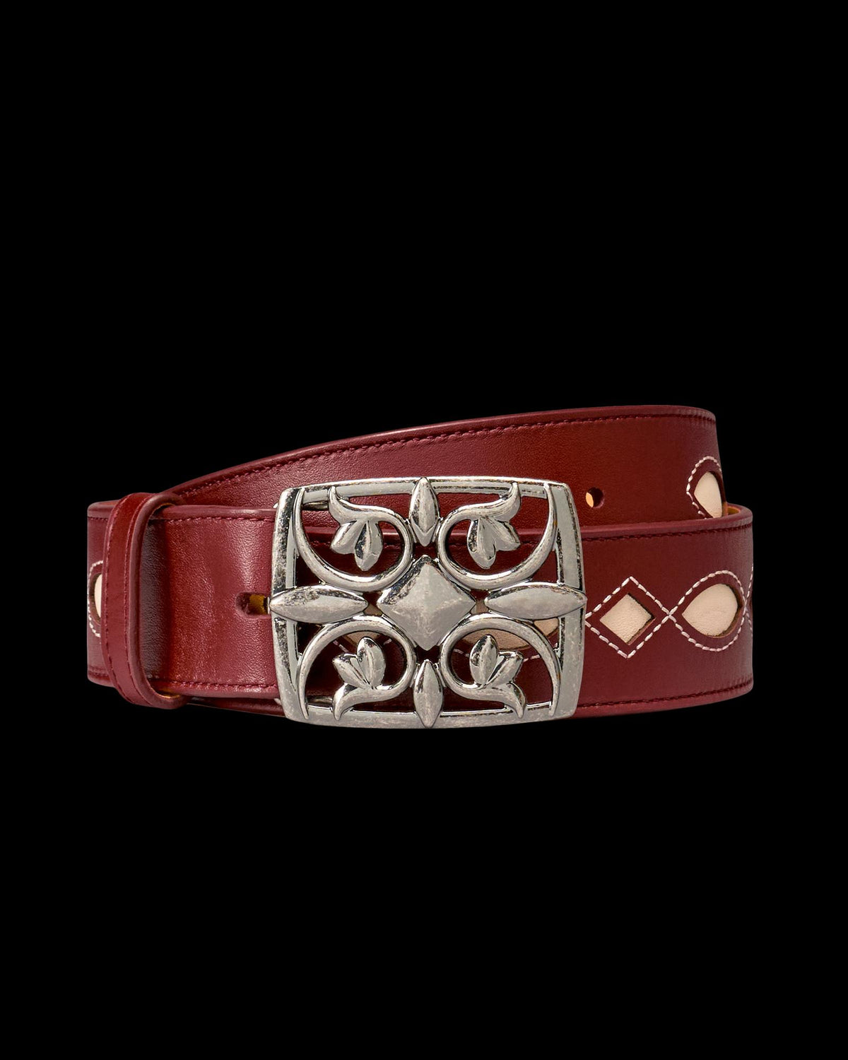 View of Women's Diamond Inlay Belt - Scarlet/Bone