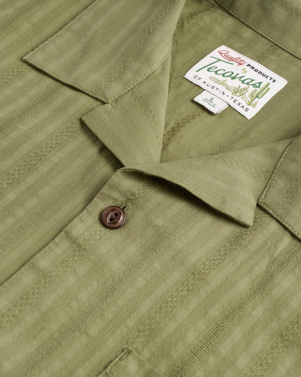 Closeup detail view of Men's Dobby Camp Shirt - Sage