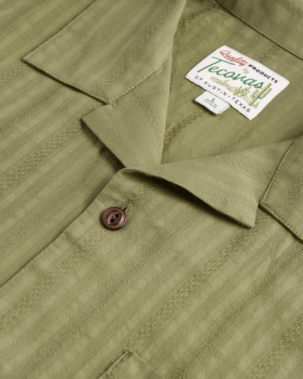 Closeup detail view of Men's Dobby Camp Shirt - Sage