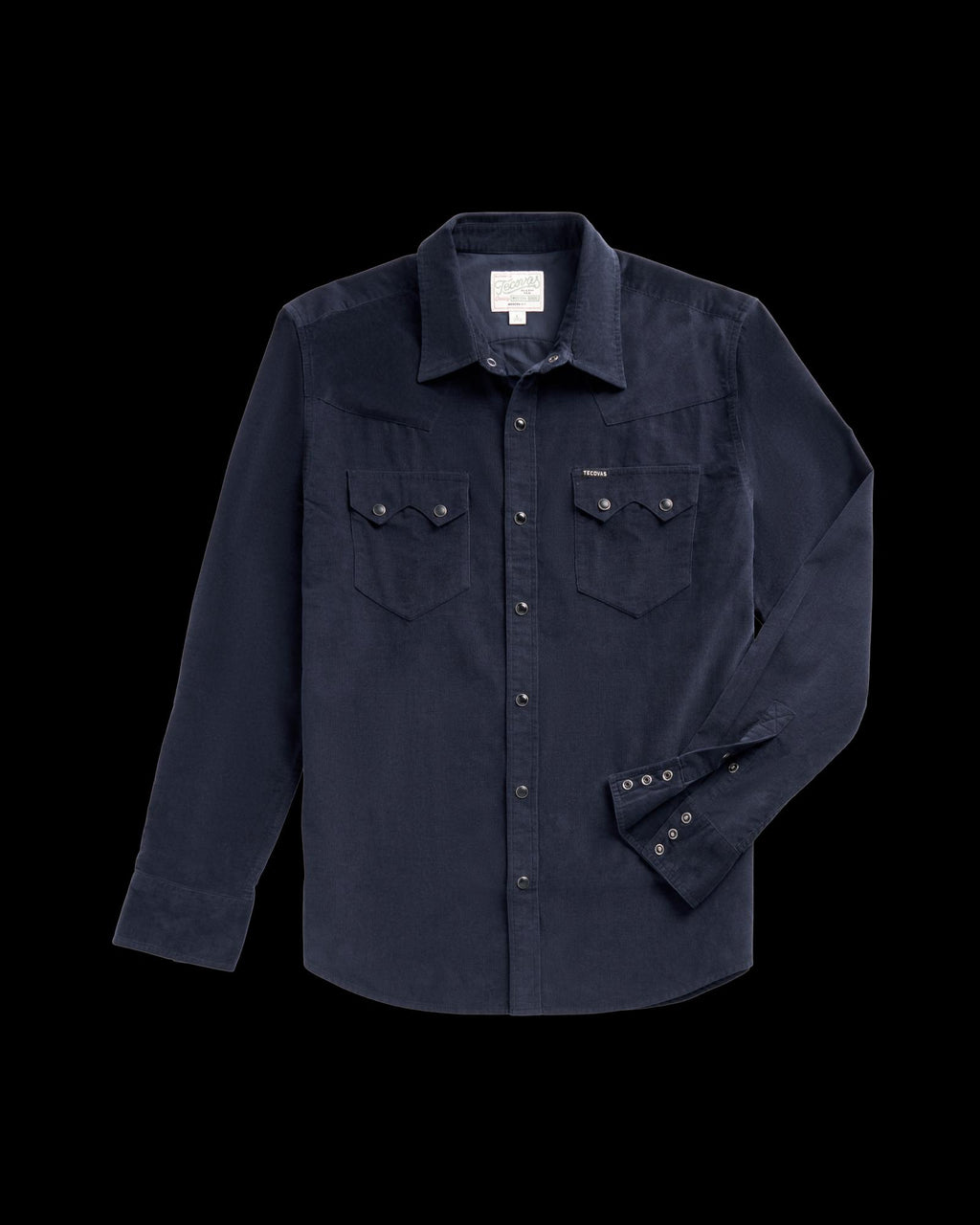 Closeup detail view of Men's Texas Weight Corduroy Pearl Snap - Dark Navy