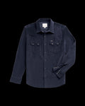 Closeup detail view of Men's Texas Weight Corduroy Pearl Snap - Dark Navy