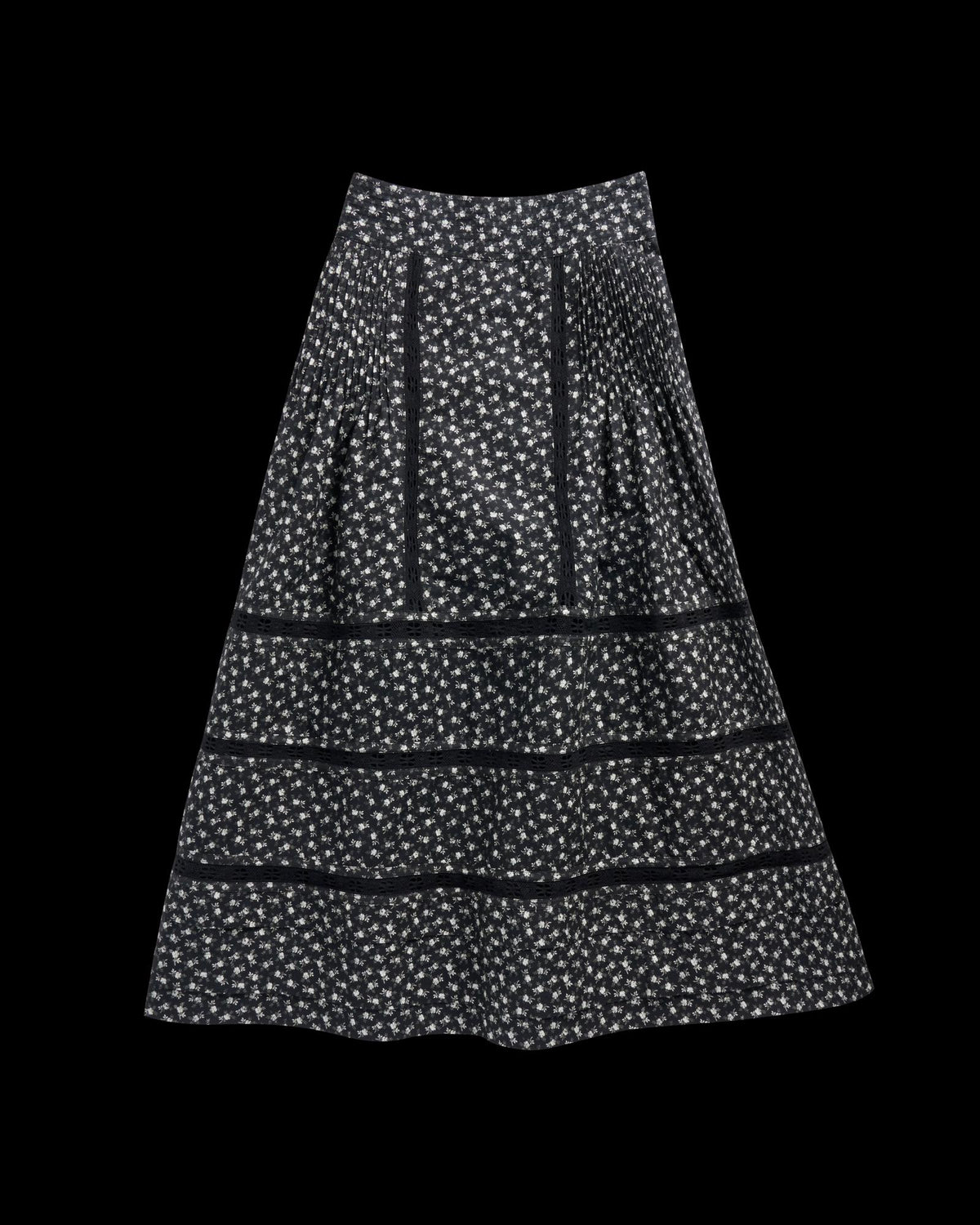 Front view of Women's Cotton Poplin Midi Skirt - Black / White on plain background