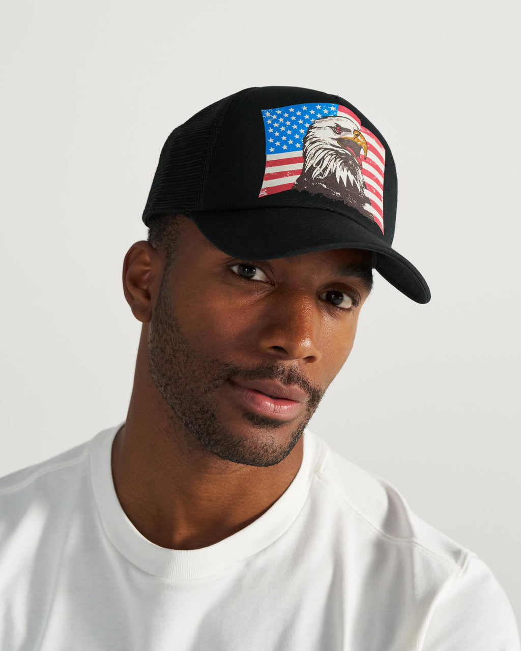 View of Eagle and Flag Trucker - Black