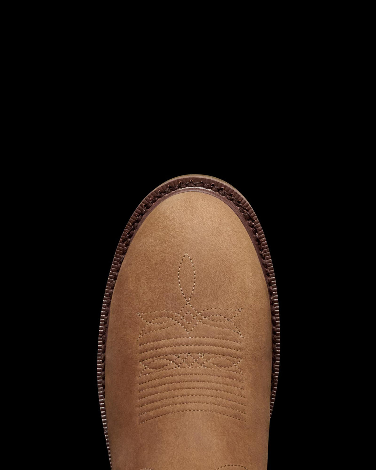 Toe view of The LH WP Round Comp Toe Work Boot - Tan / Cafe Cowhide on plain background