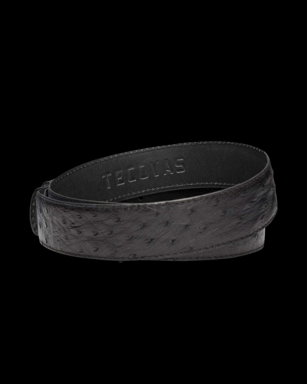 Back view of Men's Ostrich Belt II - Midnight on plain background