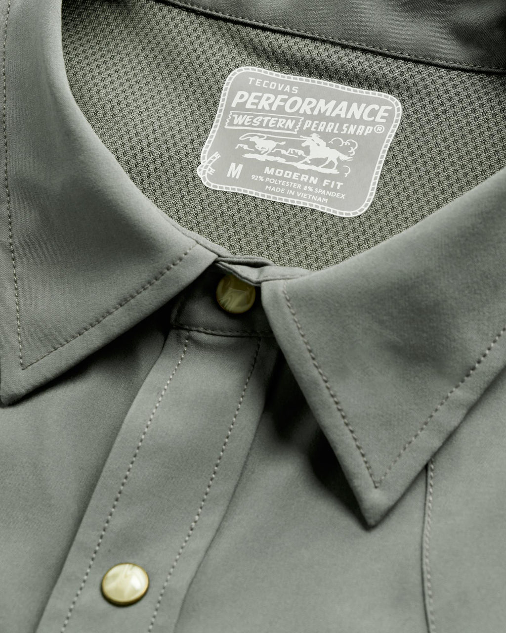 Closeup detail view of Men's Performance Western Pearl Snap - Cactus