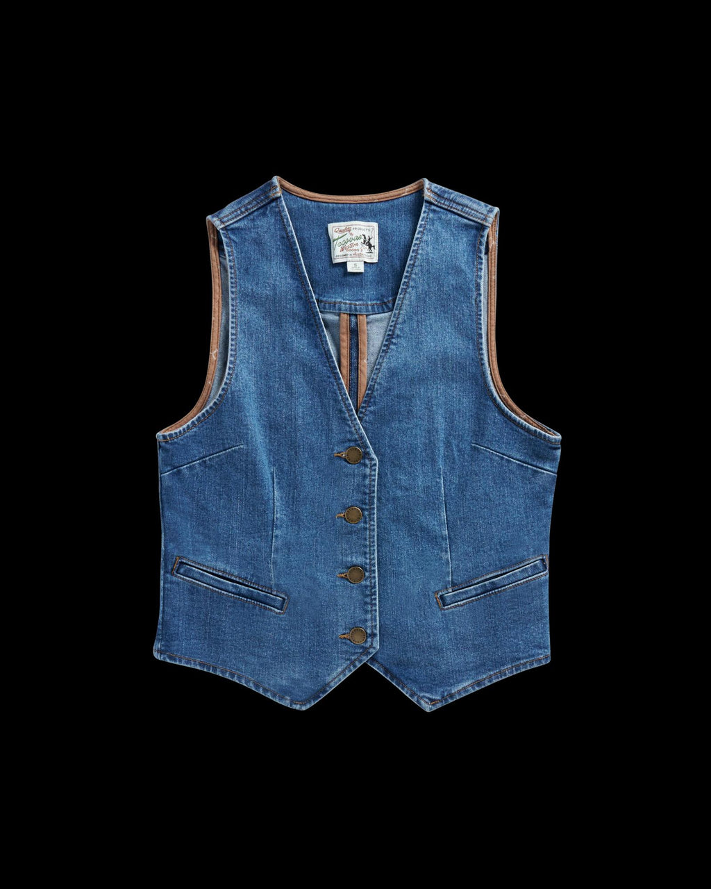 Front view of Women's Denim Vest - Medium Wash on plain background