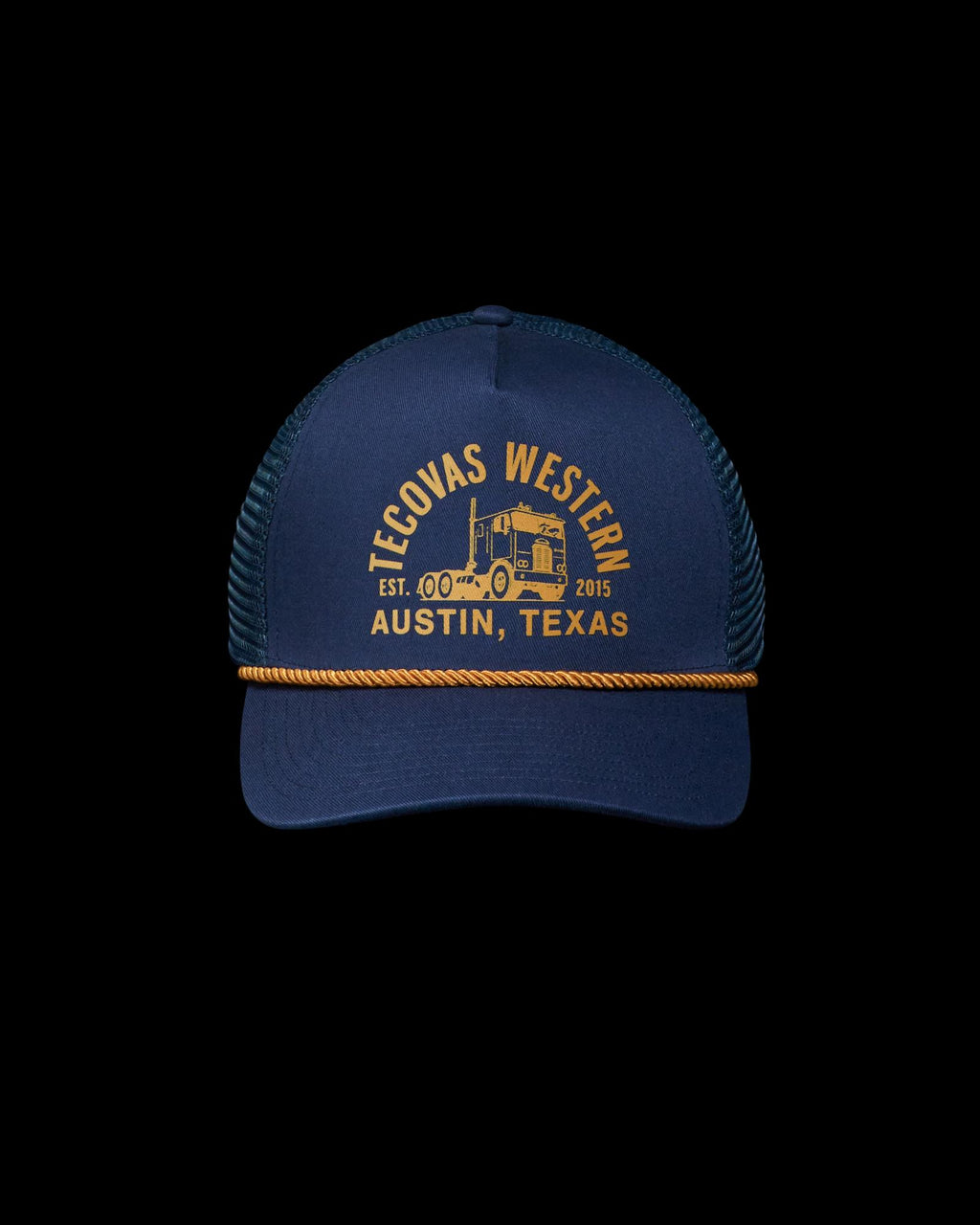 Front view of Tecovas Truck 5 Panel High Pro Trucker - Navy on plain background
