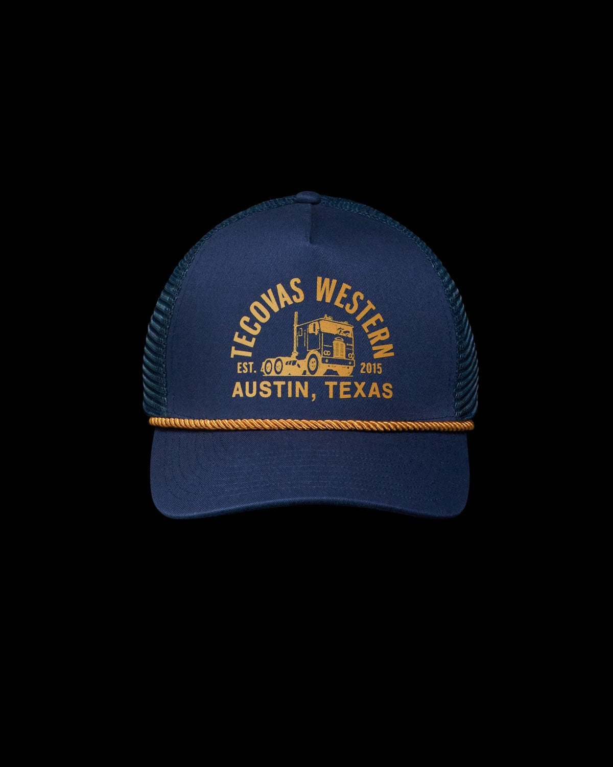 Front view of Tecovas Truck 5 Panel High Pro Trucker - Navy on plain background