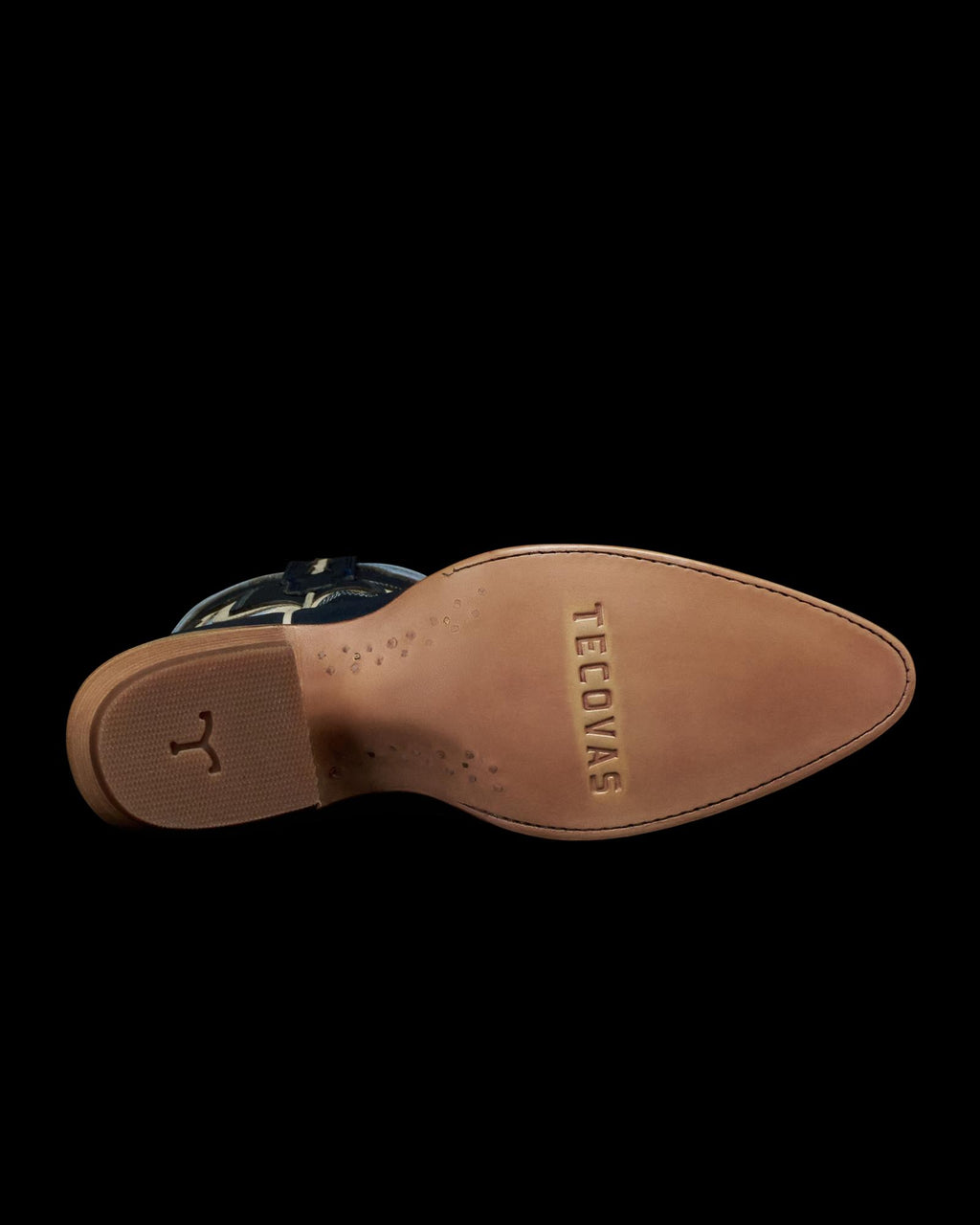 Sole view of The Jolene - Atlantic Blue/Chambray Cowhide on plain background