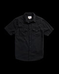 Closeup detail view of Men's Denim Pearl Snap SS - Black