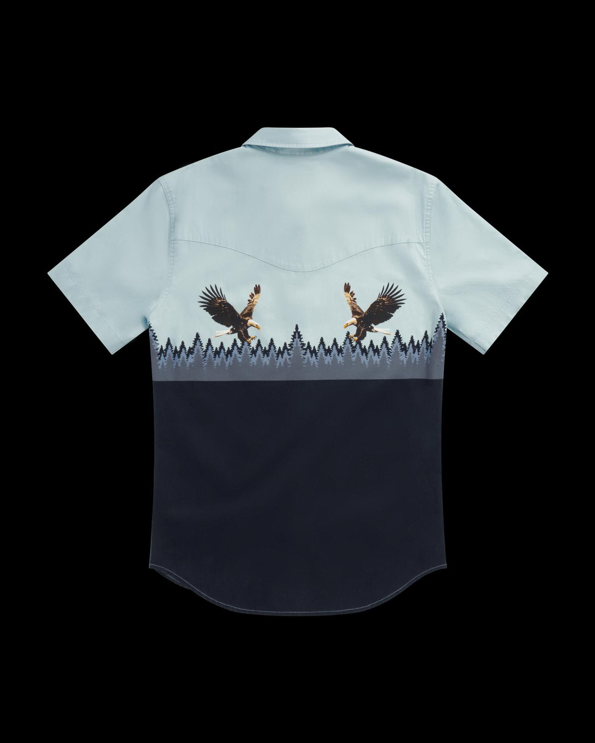 Closeup detail view of Men's Thorn Stopper Short Sleeve Pearl Snap - Aquamarine/Navy