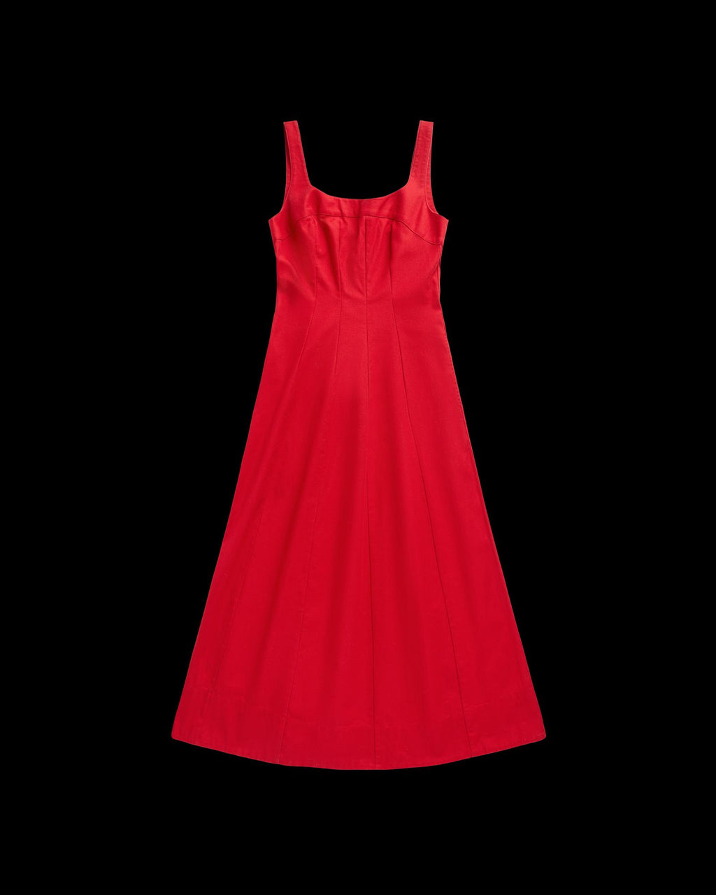 Front view of Women's Sleeveless A-Line Maxi Dress - Red on plain background