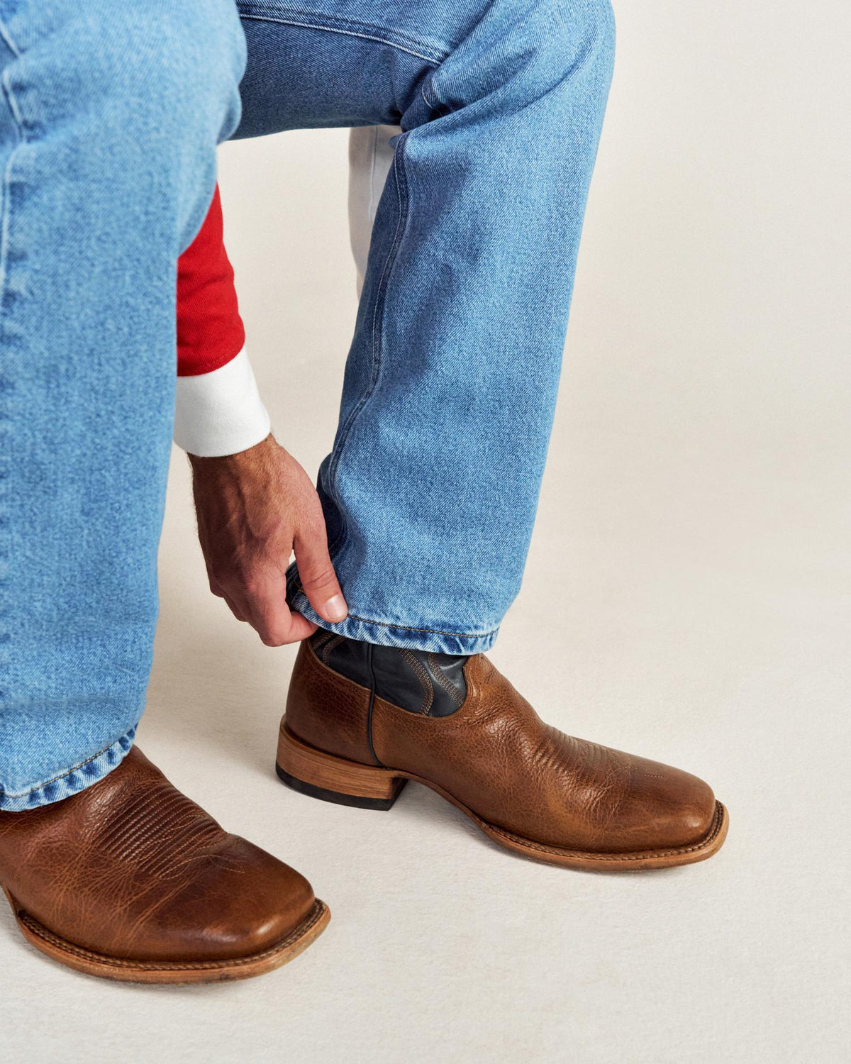 Close up of the Doc Tan  Broad Square Toe cowboy boots in Brown