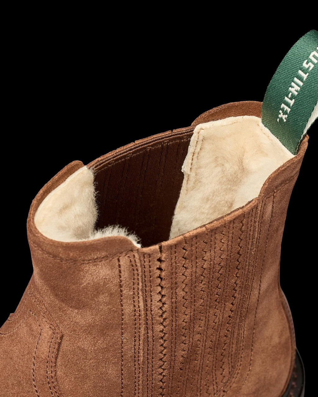 Closeup view of The Chelsea Shearling - Bourbon Suede