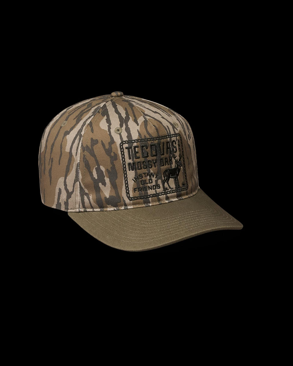 Quarterfront view of Tecovas x Mossy Oak Original Bottomland Hat - Original Bottomland on plain background