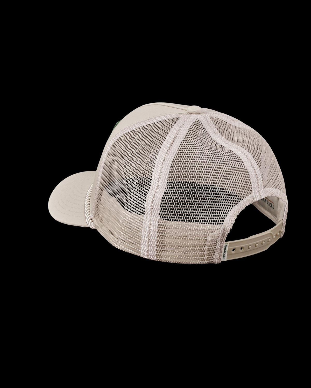 Quarterback view of Soco Patch Five-Panel Trucker II - Cream on plain background