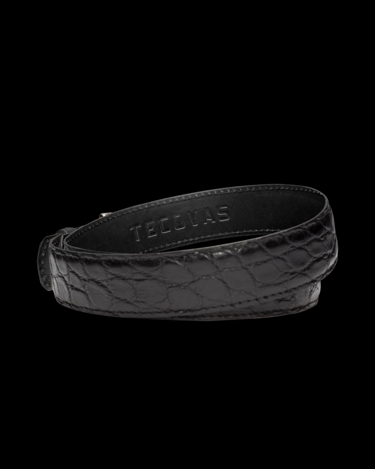 Back view of Men's Alligator Belt II - Midnight on plain background