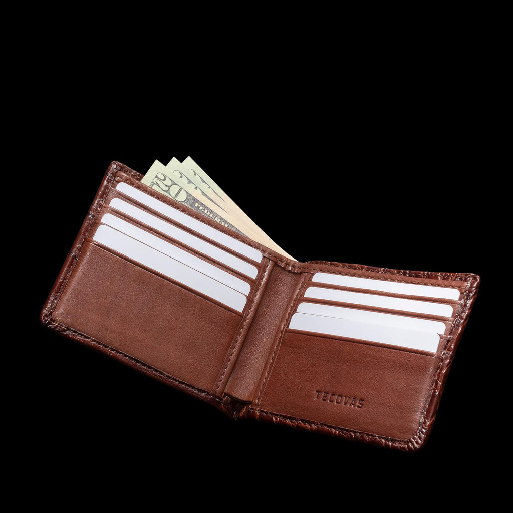 Inside view of Alligator Billfold - Walnut on plain background