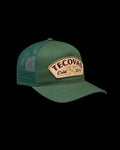 Quarterfront view of Longhorn Badge Trucker - Hunter Green on plain background