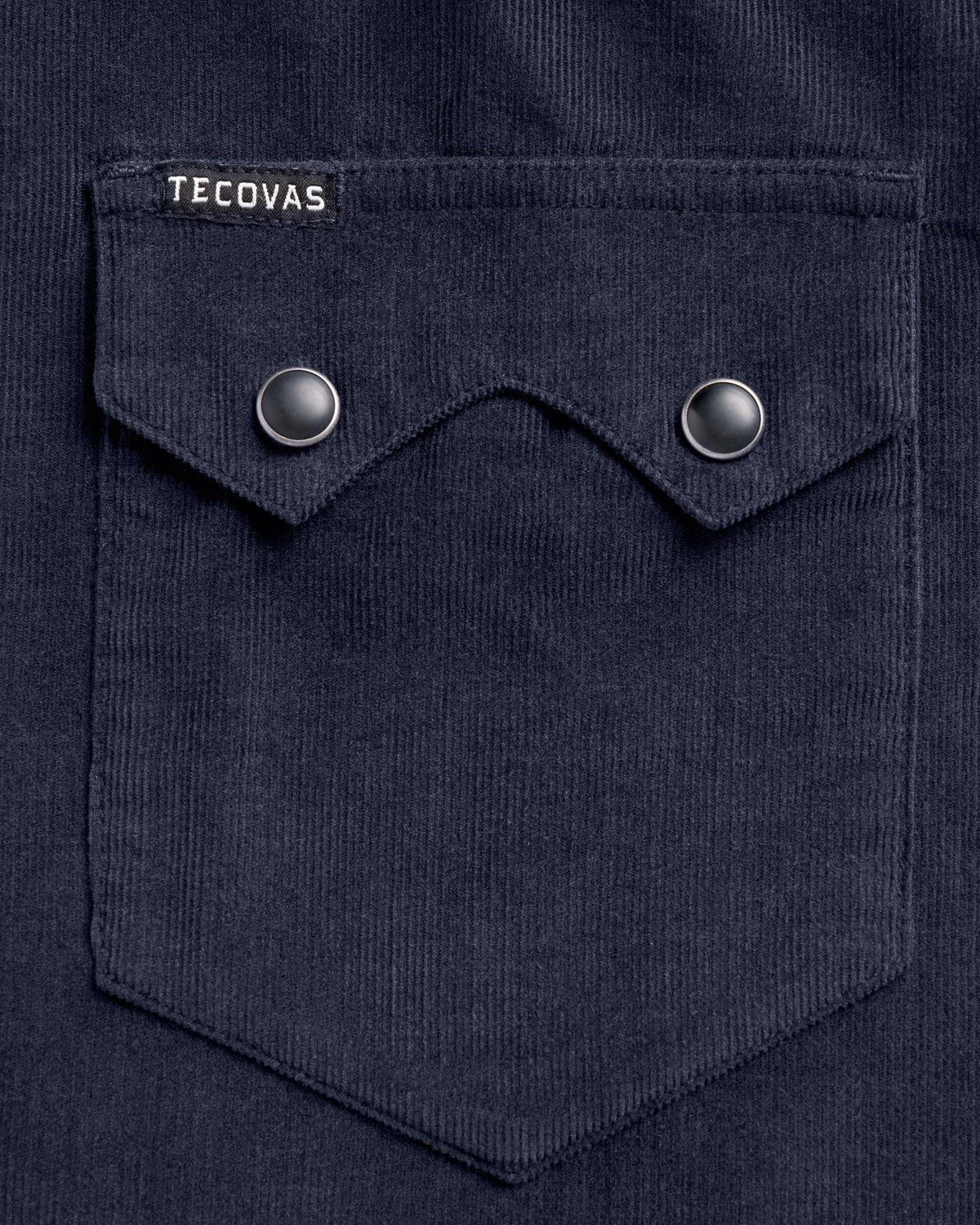 Closeup detail view of Men's Texas Weight Corduroy Pearl Snap - Dark Navy
