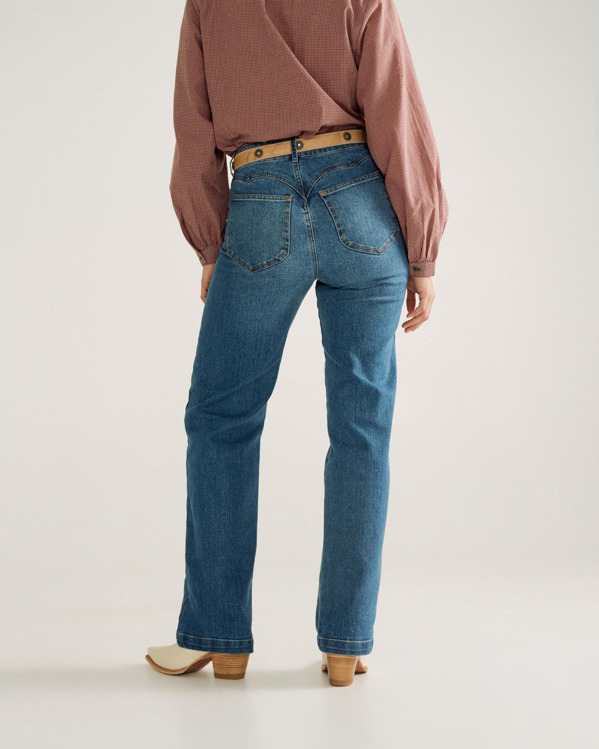 Back view of Women's Vintage High Rise Jean - Medium Wash  on model