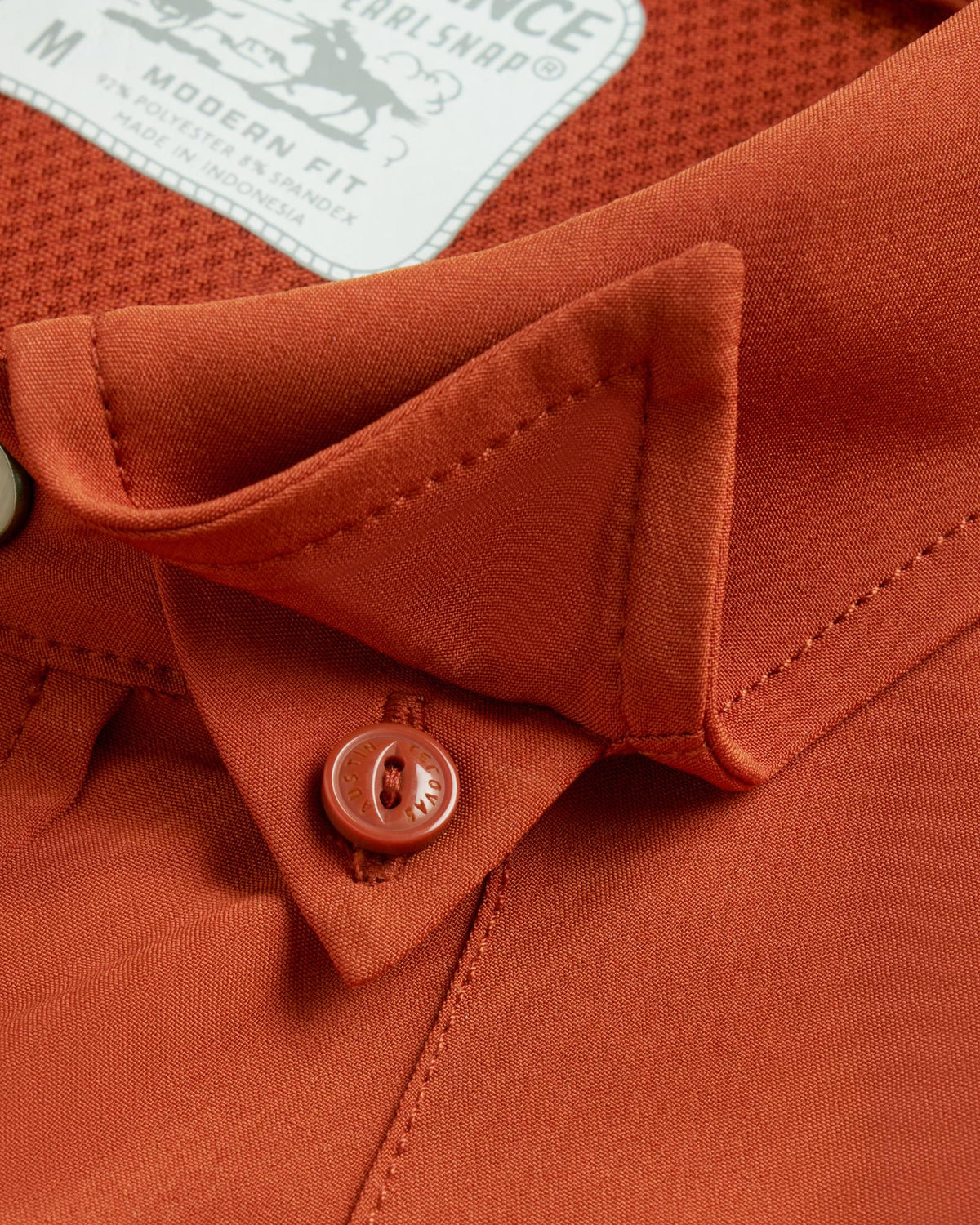 Closeup detail view of Men's Performance Western Pearl Snap SS - Orange Rust