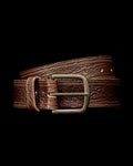 Unbuckled view of Men's Chore Belt - Oak on plain background