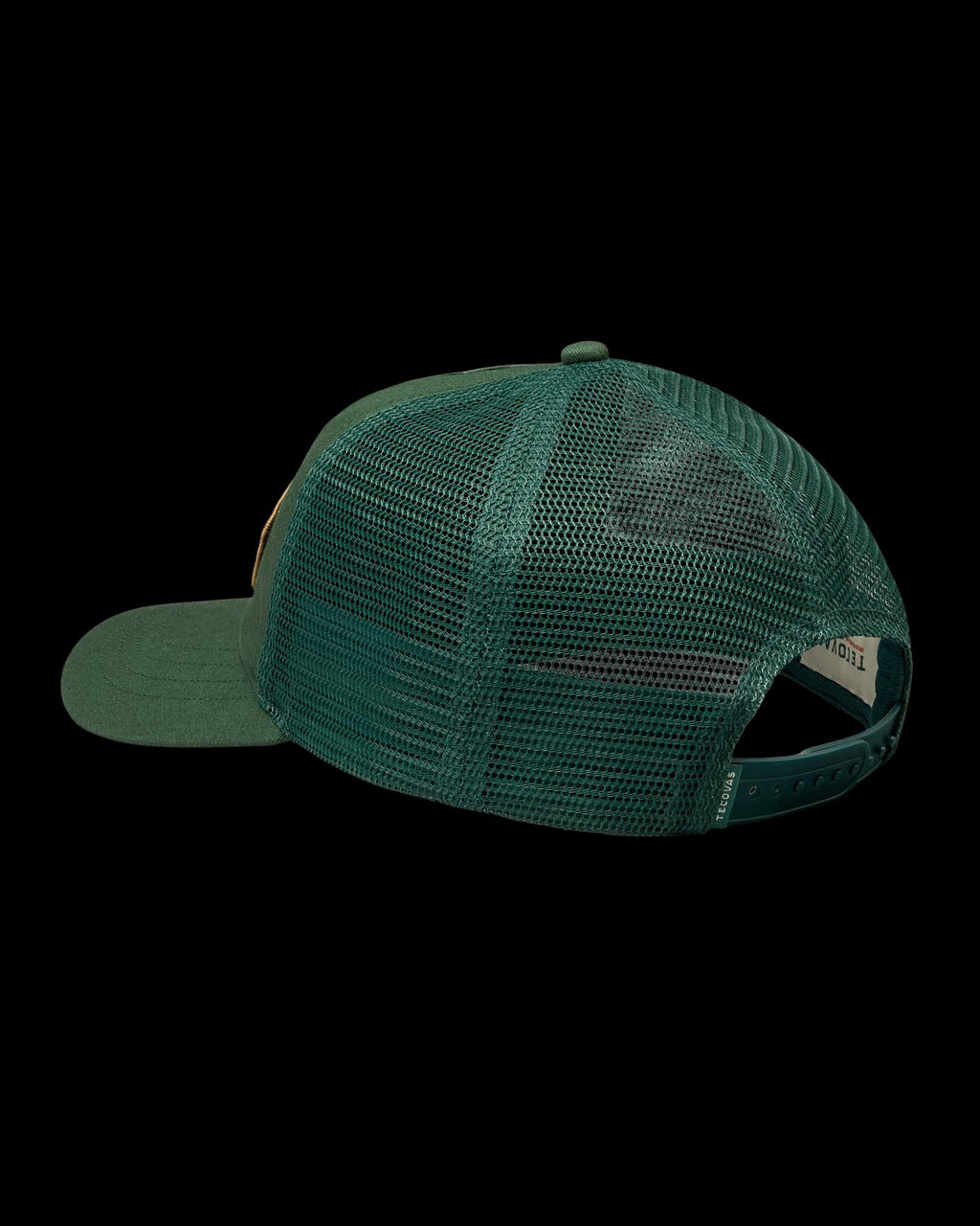 Quarterback view of Longhorn Badge Trucker - Hunter Green on plain background