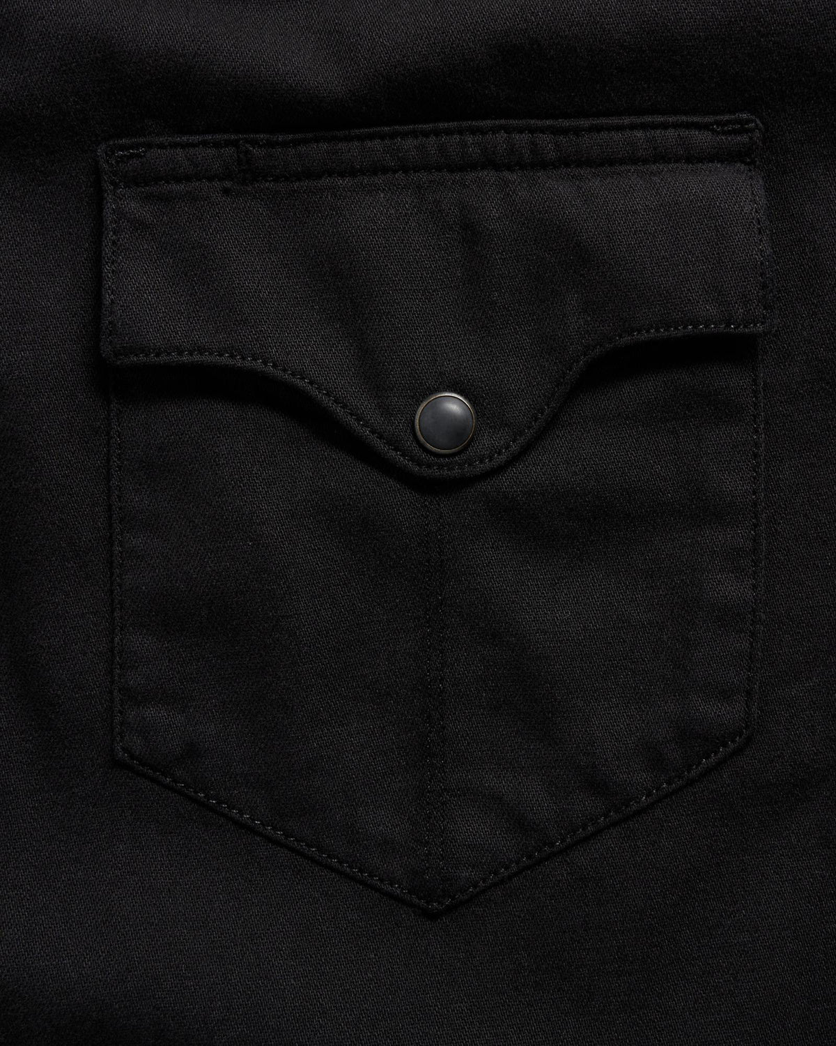 Closeup detail view of Men's Denim Pearl Snap SS - Black