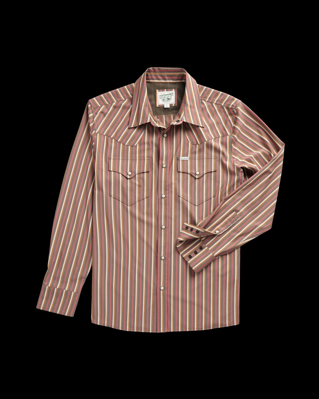 Closeup detail view of Men's Performance Western Pearl Snap - Smokey Olive/Multi