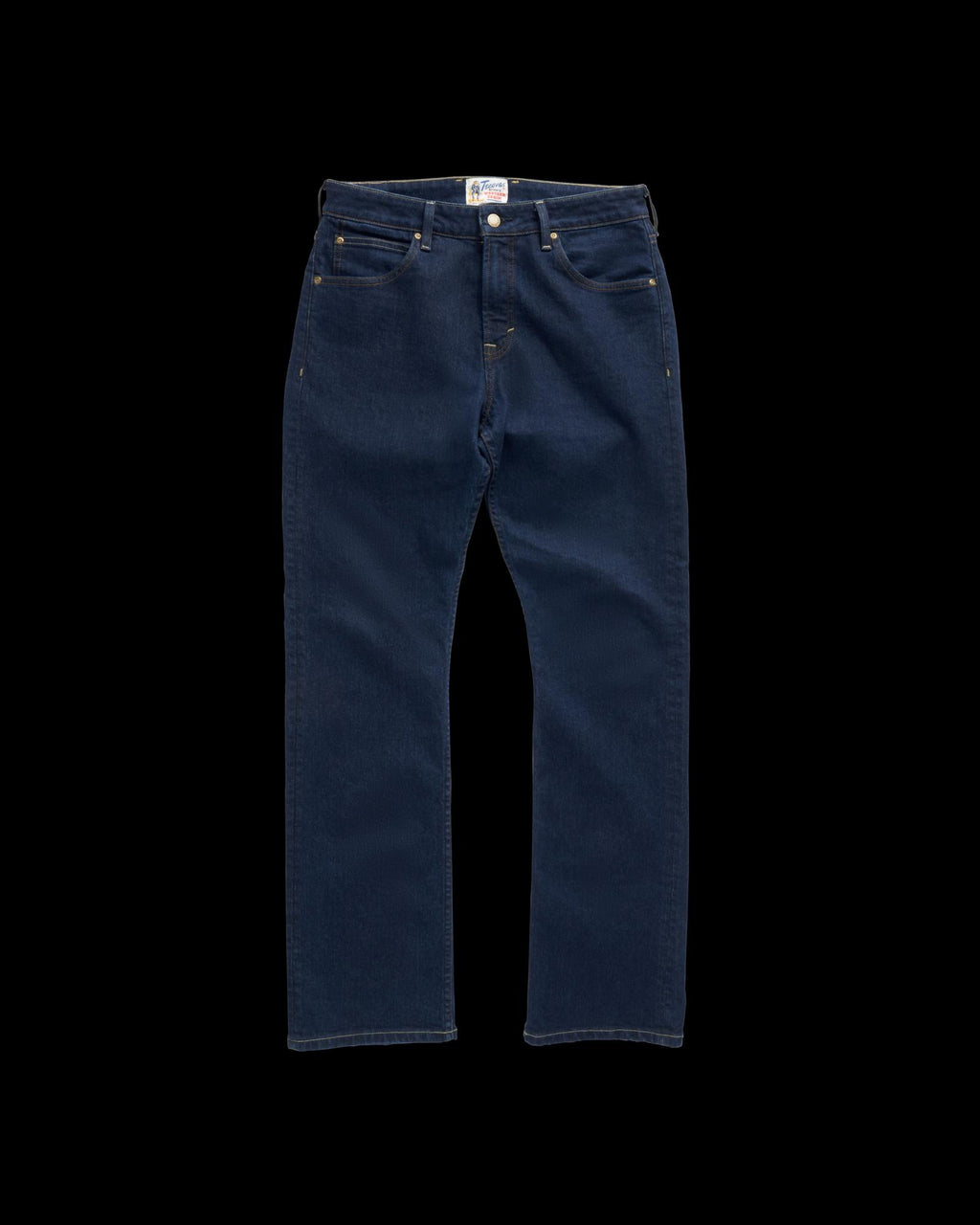 Front view of Men's Slim Straight Stretch Denim - Dark Indigo on plain background