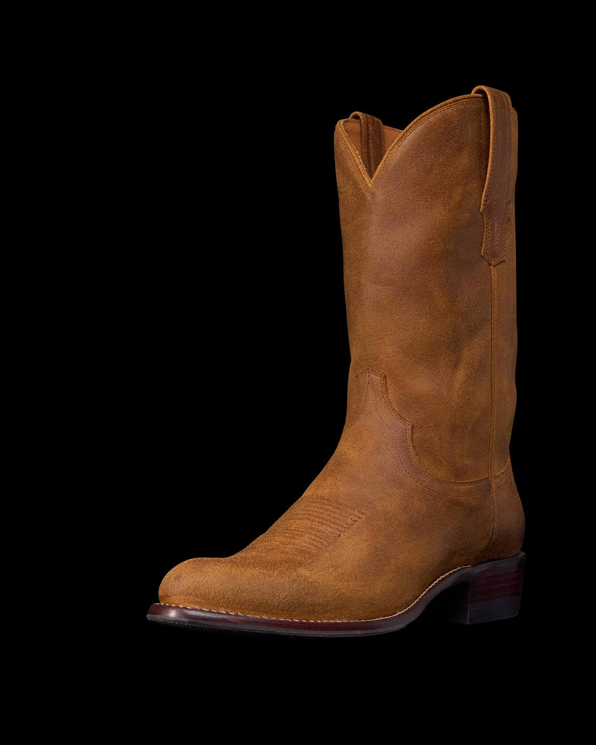 Quarterfront view of The Johnny - Husk Suede on plain background