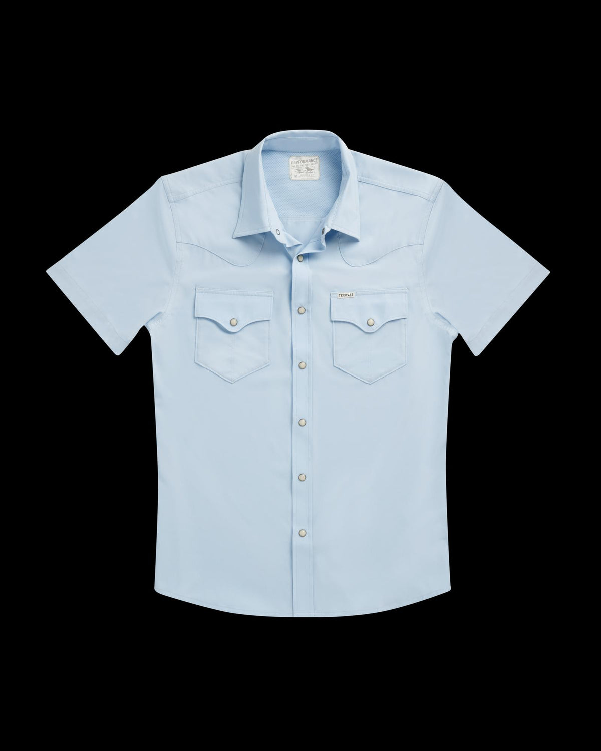 Closeup detail view of Men's Performance Western Pearl Snap SS - Sky