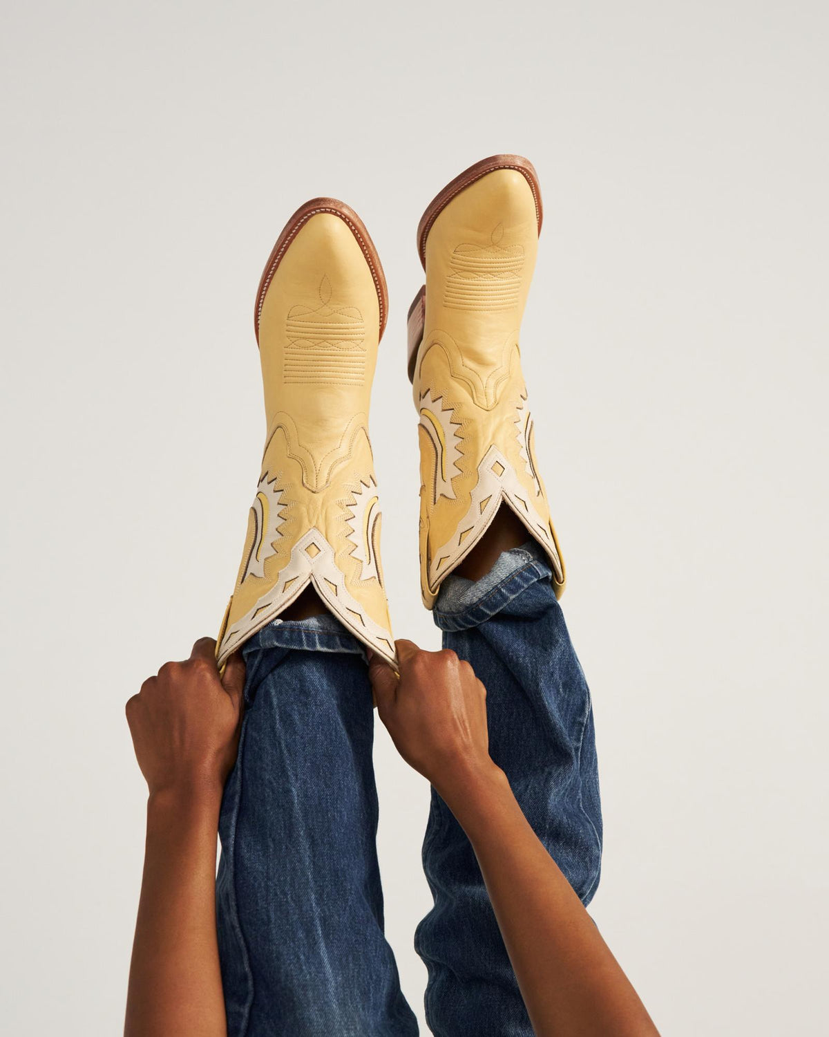 View of The Jolene - Pale Yellow Cowhide