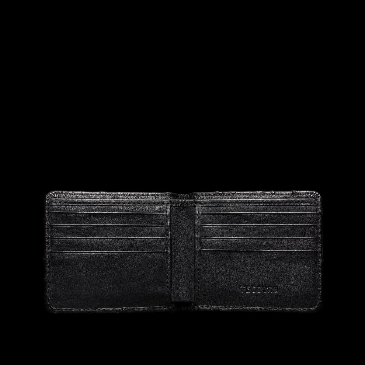 Front view of Ostrich Billfold - Midnight on plain background