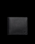 Black leather wallet with a small logo in the bottom right corner, shown against a plain background.
