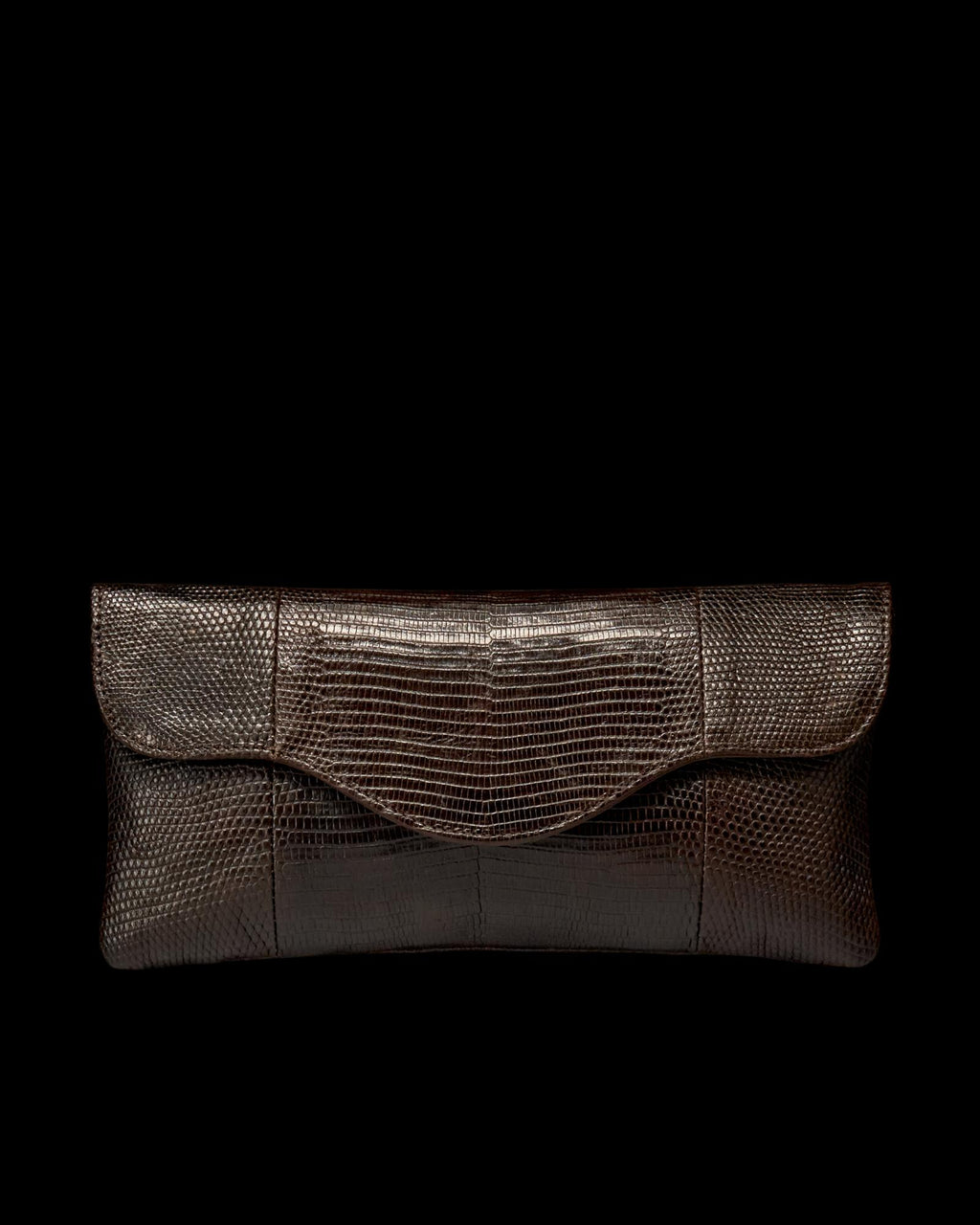 Front view of Lizard Clutch - Coffee on plain background