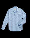 Closeup detail view of Men's Vintage Weight Pearl Snap LS - Chambray / Storm