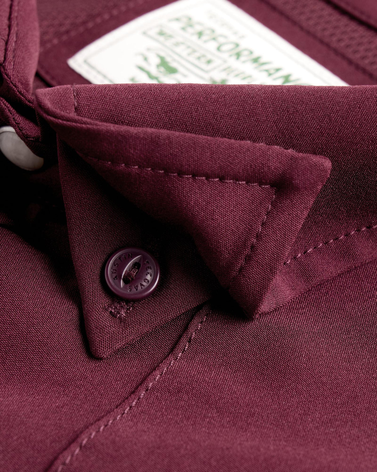 Closeup detail view of Men's Performance Western Short Sleeve Pearl Snap - Maroon