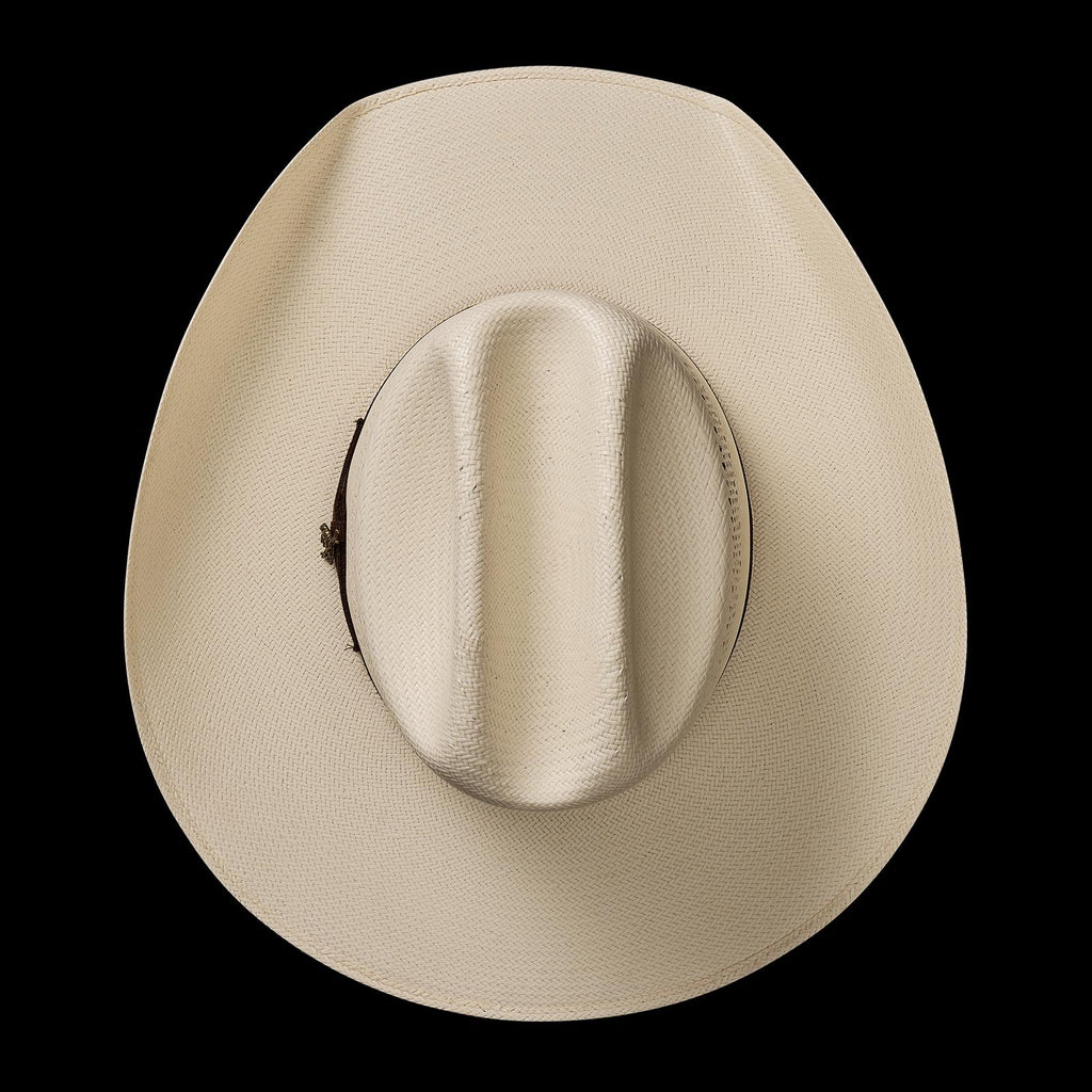 Top view of Cattleman Straw Cowboy Hat - Natural on plain background