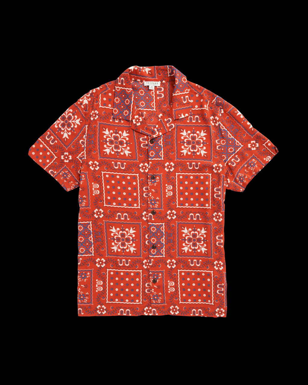 Front view of Men's Lakeside Camp Shirt - Terracotta/Multi on plain background