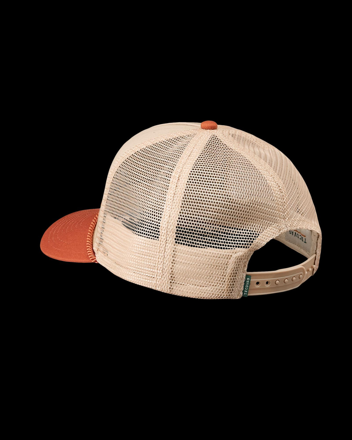 Quarterback view of Tecovas Badge Trucker - Burnt Orange on plain background