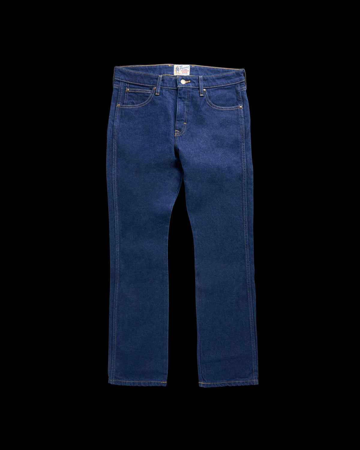 Front view of Men's Slim Straight Heritage Denim - Dark Blue on plain background